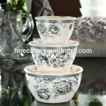 Elegant Ceramic Soup Bowls with Lids of Nocturne